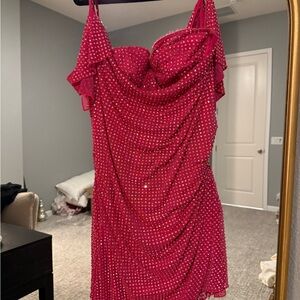 PERLA — Embellished Corset Kaftan Mini Dress in Hot Pink